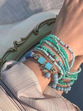 New! Turquoise & Aqua Beaded Stack Bracelet Set (NWT)